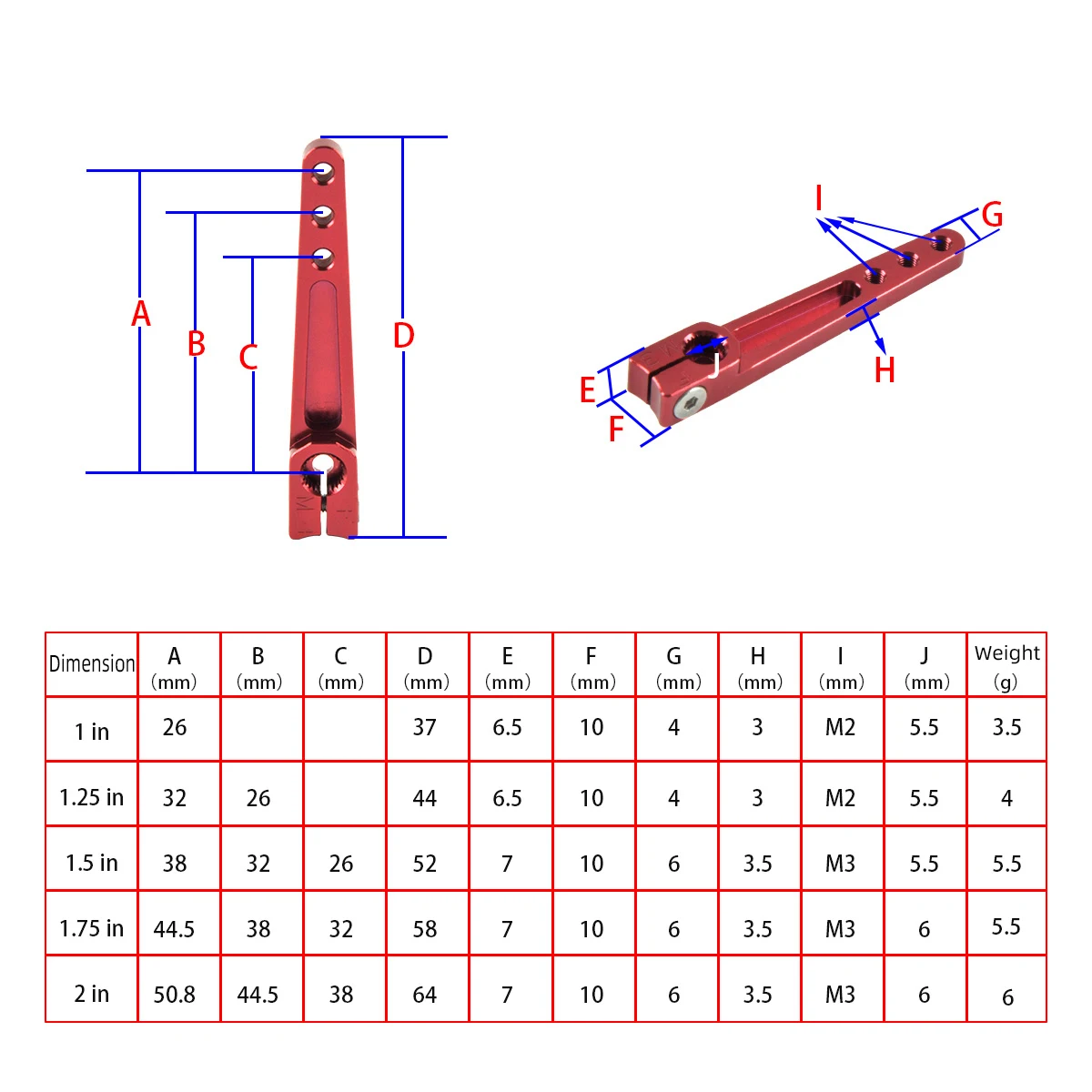 Aluminum Alloy 25T Steering Arm Servo Horn 1/1.25/1.5/1.75/2 inch for RC Model Airplane Car Crawler