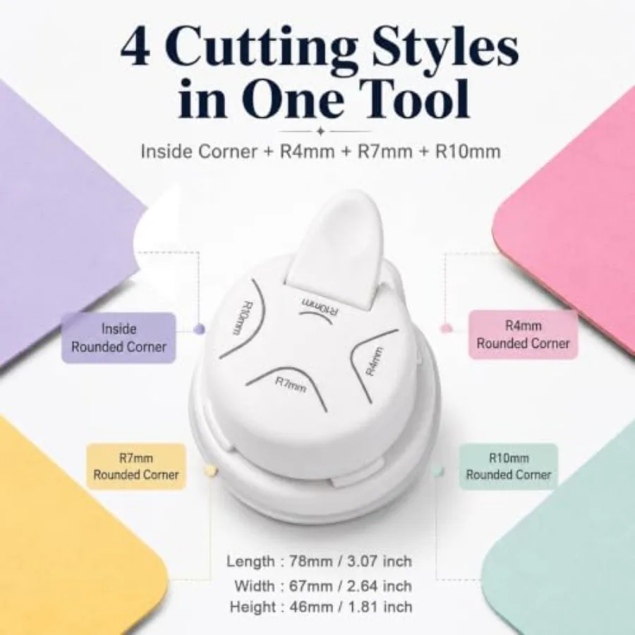 Corner Rounder Punch 4 in 1 Paper Cutter R4 R7 R10 Inside for Cards Photo smooth edges, four shape options, clean tray, lightwe