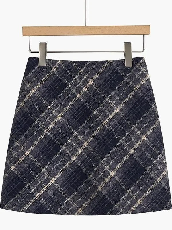 

plus Size Plaid A-Line Skirt High Waist Slimming Spring Autumn Women's Fashion Cover Hip Short Skirt Korean Style Commute
