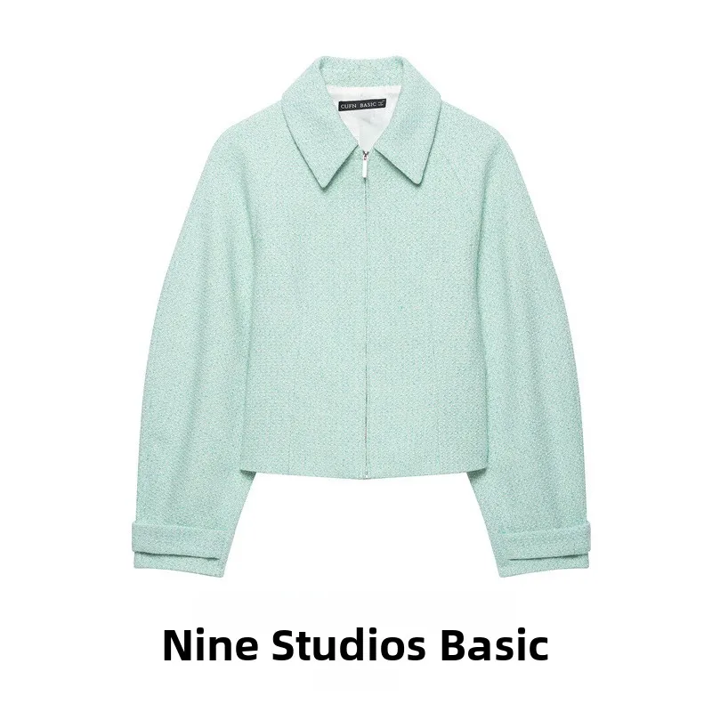 Loose Fit Short Zipper Texture Pure Color Jacket Women's Fashion Outerwear Standard Version Long Sleeve Turn-down Collar