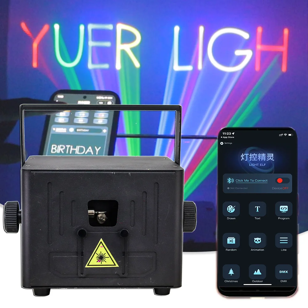 yuer rgb iluminacao laser para festa de casamento controle bluetooth app luzes disco decoracao de aniversario ilda interface rj45 5w 01