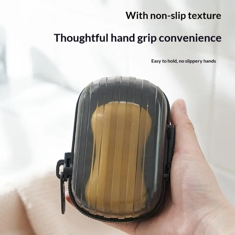   Portable Soap Case Storage Solution for Gym and Travel Zippered Closure Leak Proof and Drain Layer Design Ensuring Dryness
