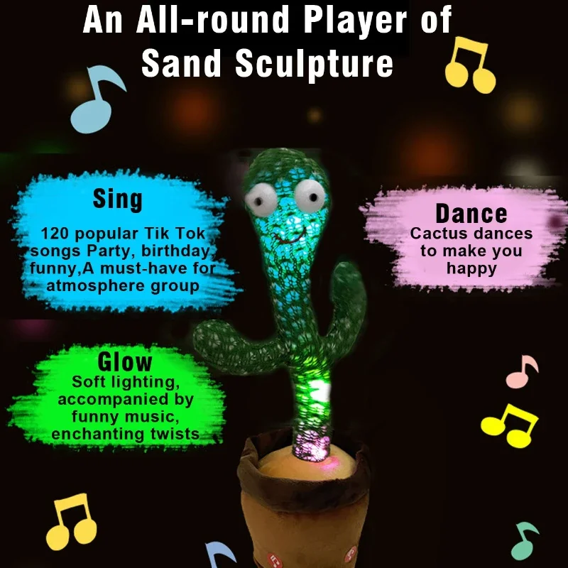 子供の電子ダンスサボテンサウンドおもちゃ電話ぬいぐるみシャイン歌うトーキング 120 曲録音誕生日パーティークリスマスギフト