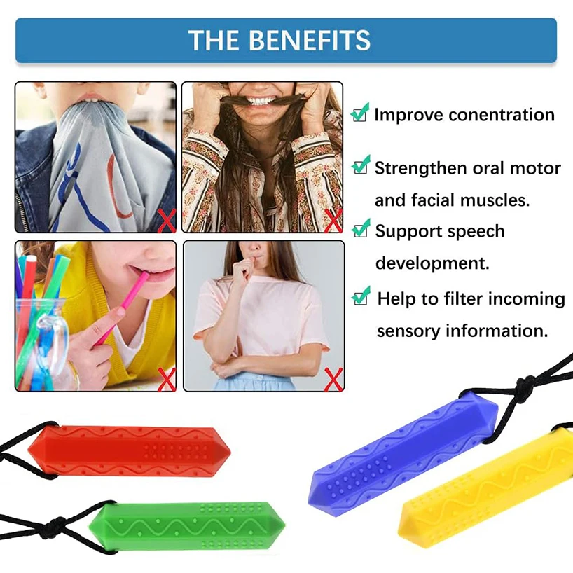 Sensory Chew Necklace,2 Packs-Autistic Chew Toy,Silicone Baby Teether toys,Sensory Chew Toy for with Autism, ADHD, SPD