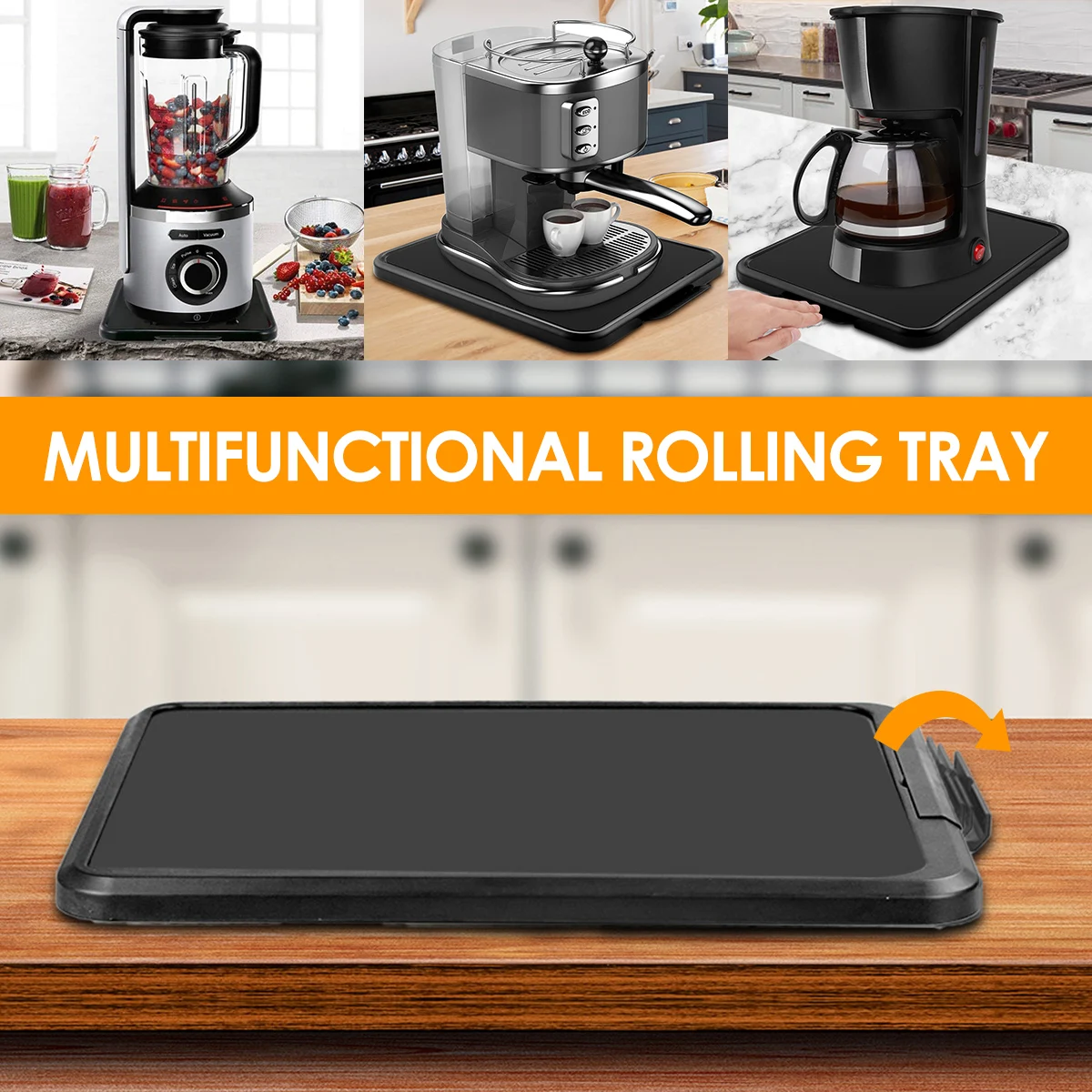 Sliding Coffee Maker Tray Mat Kitchen Countertop Storage Rolling Tray Below Cabinet Appliance Sliding Tray with Smooth Wheels