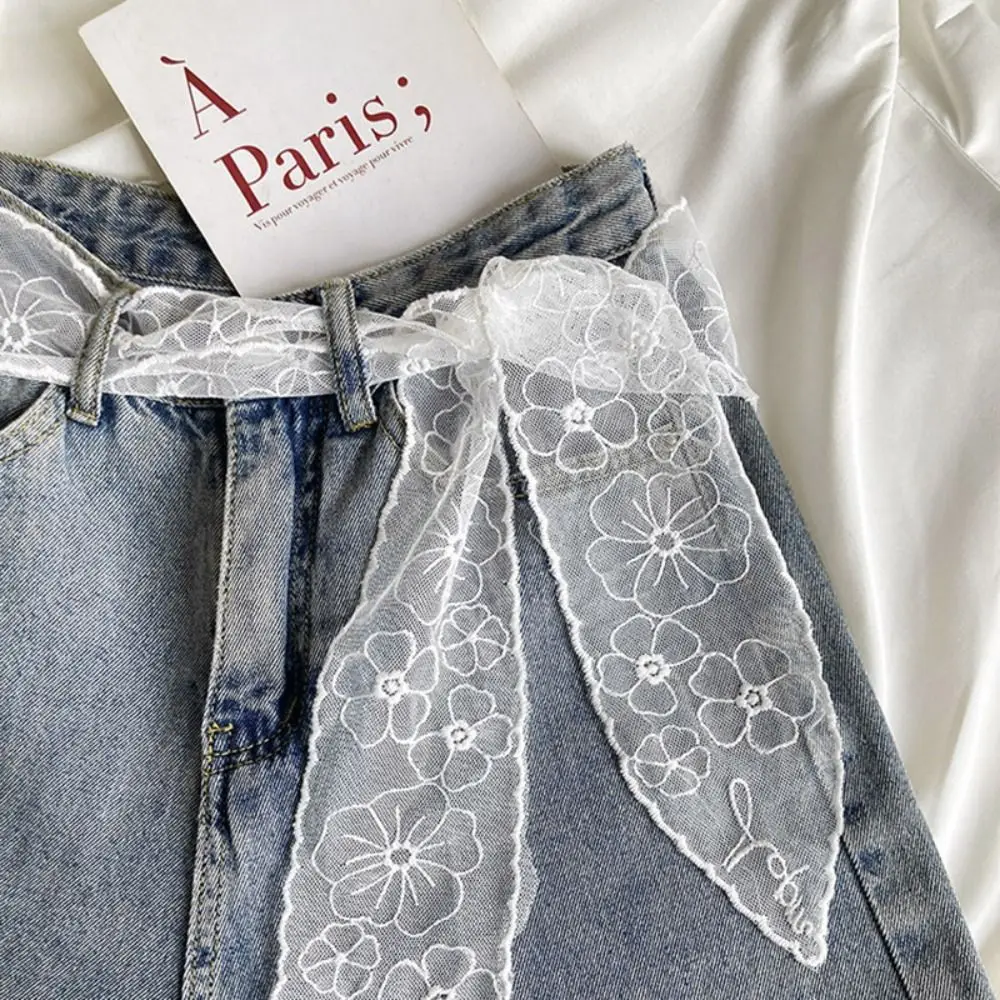 Unique Sweet Lace Waistband Long Bow Gauze Waist Belt Thin Tie Up Dress Jeans Belt Streetwear