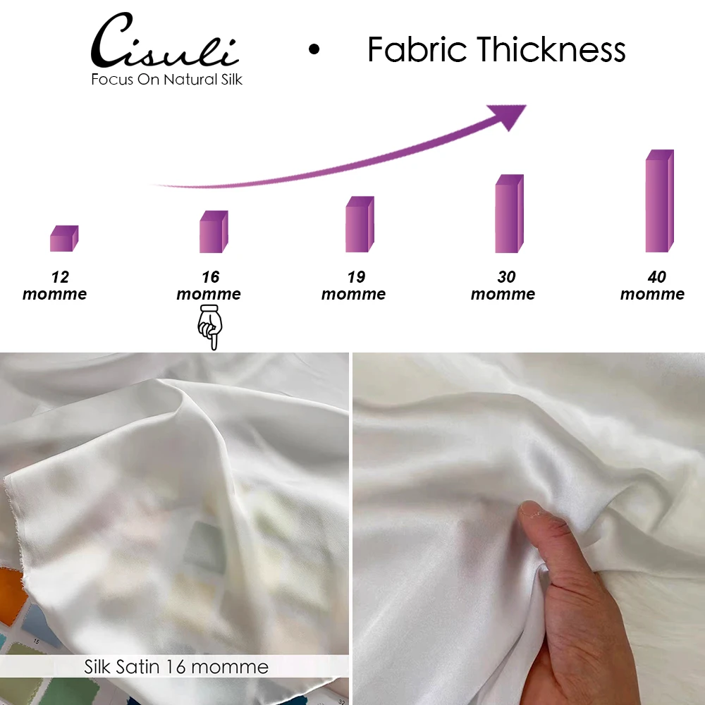 CISULI Pure Silk Stretch Satin Fabric,16momme,Width 140cm,Silk Lycra,Shirt and Dress Cloth Material