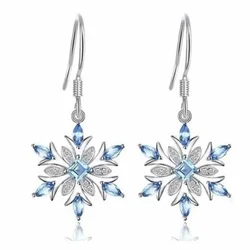 Exquisite Silver Color Metal Snowflake Earrings for Women Fashion Inlaid White Blue Zircon Christmas Dangle Earrings Jewelry