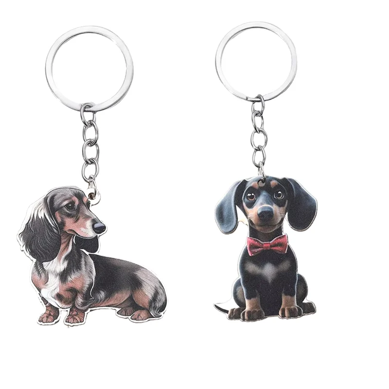 Metal Cute Dachshund Bulldog Dog Keychains Car Key Ring Pet Dogs Heart Tag Key Men Gift Metal Corgi Dog Pendant Best Friend Gift