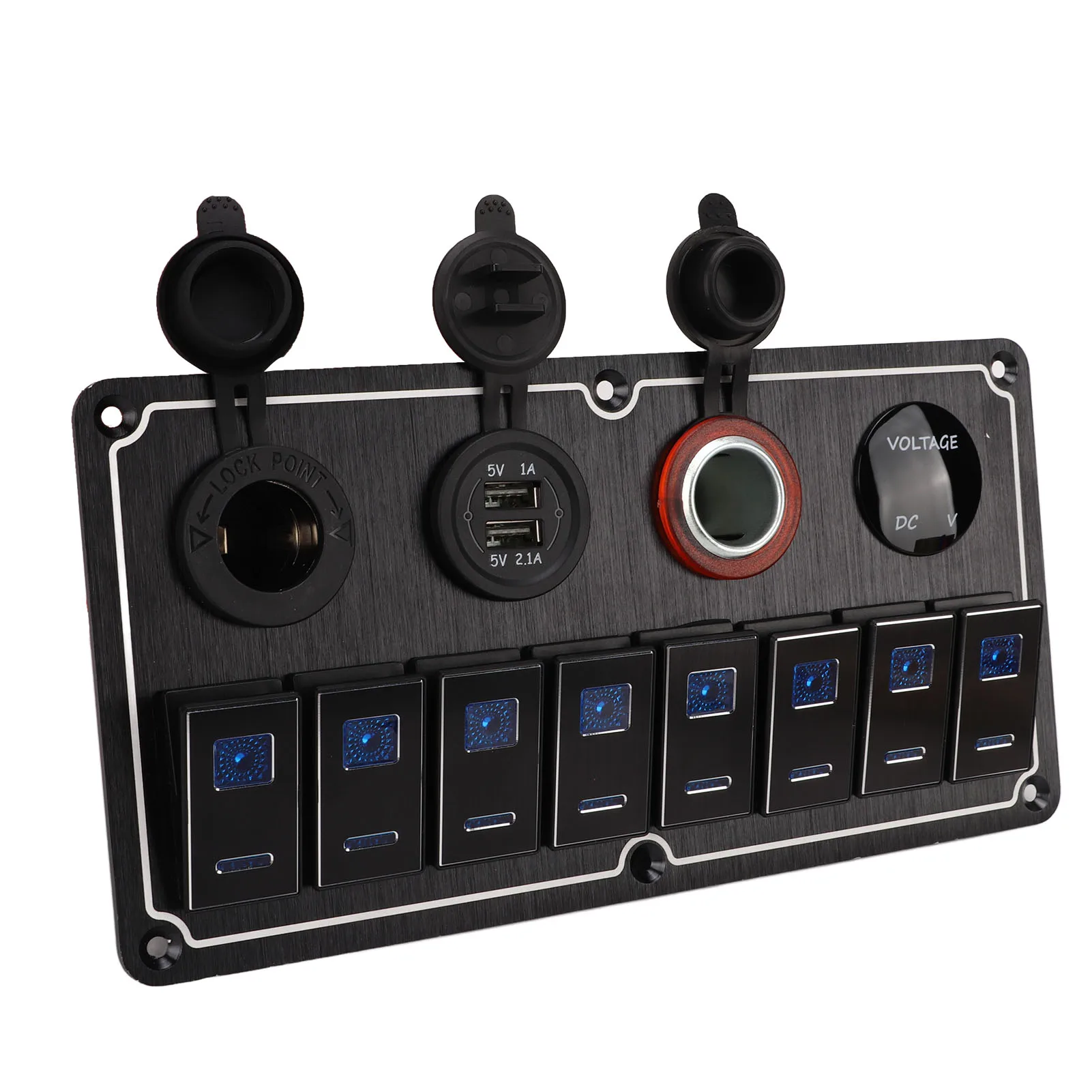 8 عصابة لوحة التبديل الروك 12 إلى 24 فولت 2 المصابيح الزرقاء مع ملصق يدوي الصنع 5 دبوس مقاوم للماء للسيارات RVs اليخوت السفن