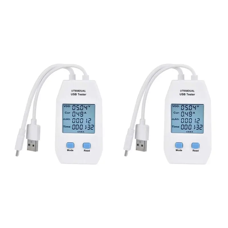 Delicate Texture-2X USB Tester, UNI-T LCD USB Tester Detector Voltmeter Ammeter Digital Power Capacity Tester Meter(UT658 Dual)