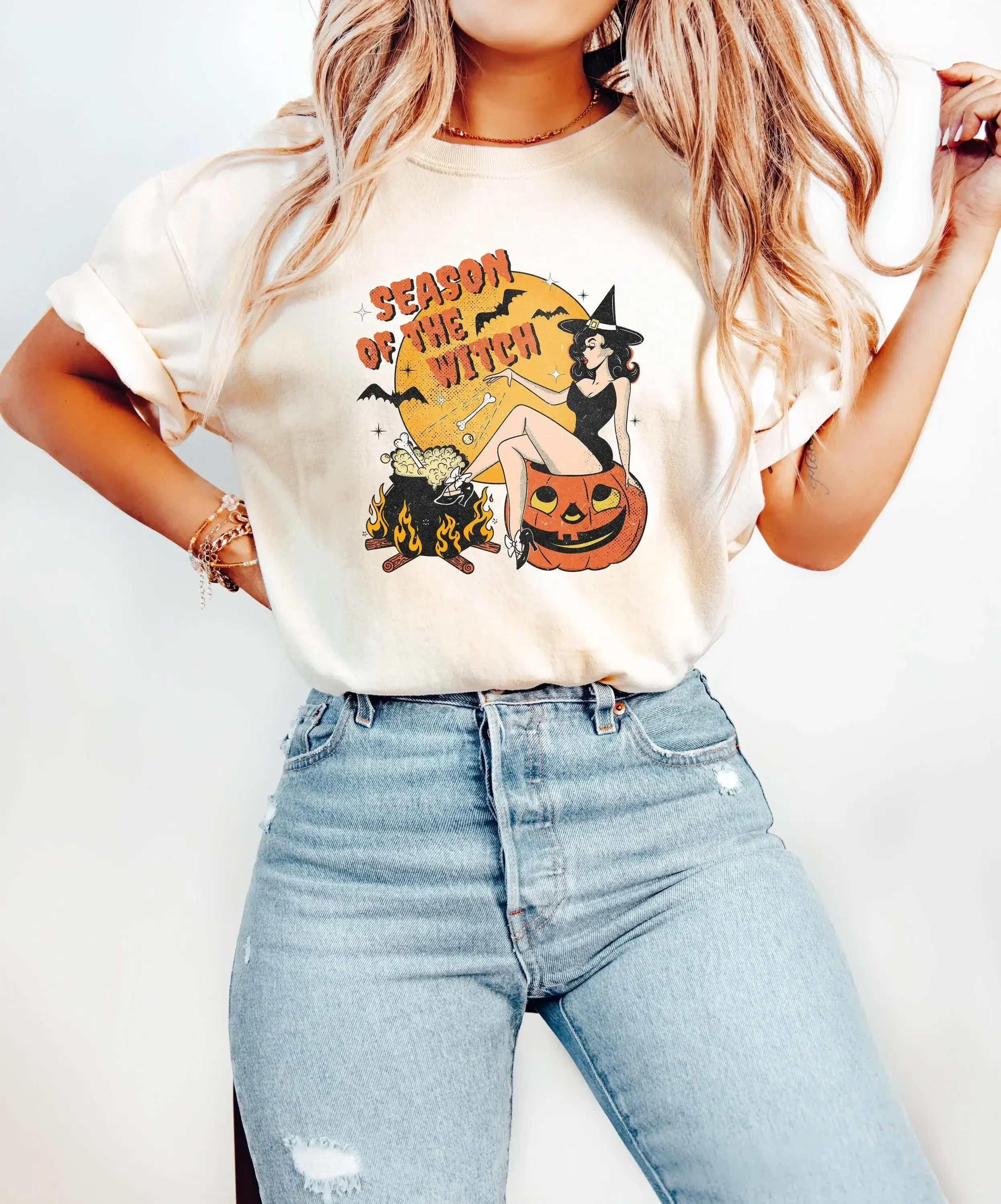 Season Of The Witch Halloween  T Shirt With Cauldron Cute Pumpkin Autumn Fall
