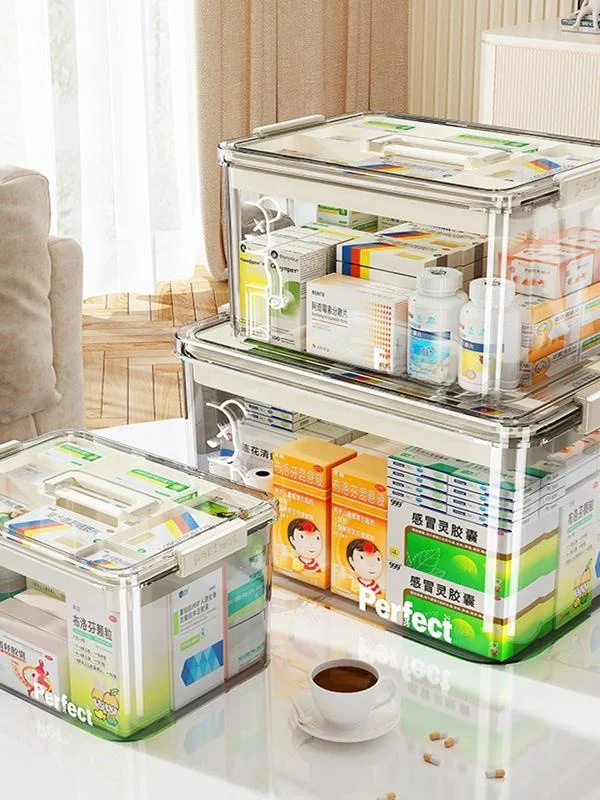 

Large Capaci Multi-Layer Medical Emergency First Aid Drug Storage Box Transparent Household Medicine Box Plastic Material