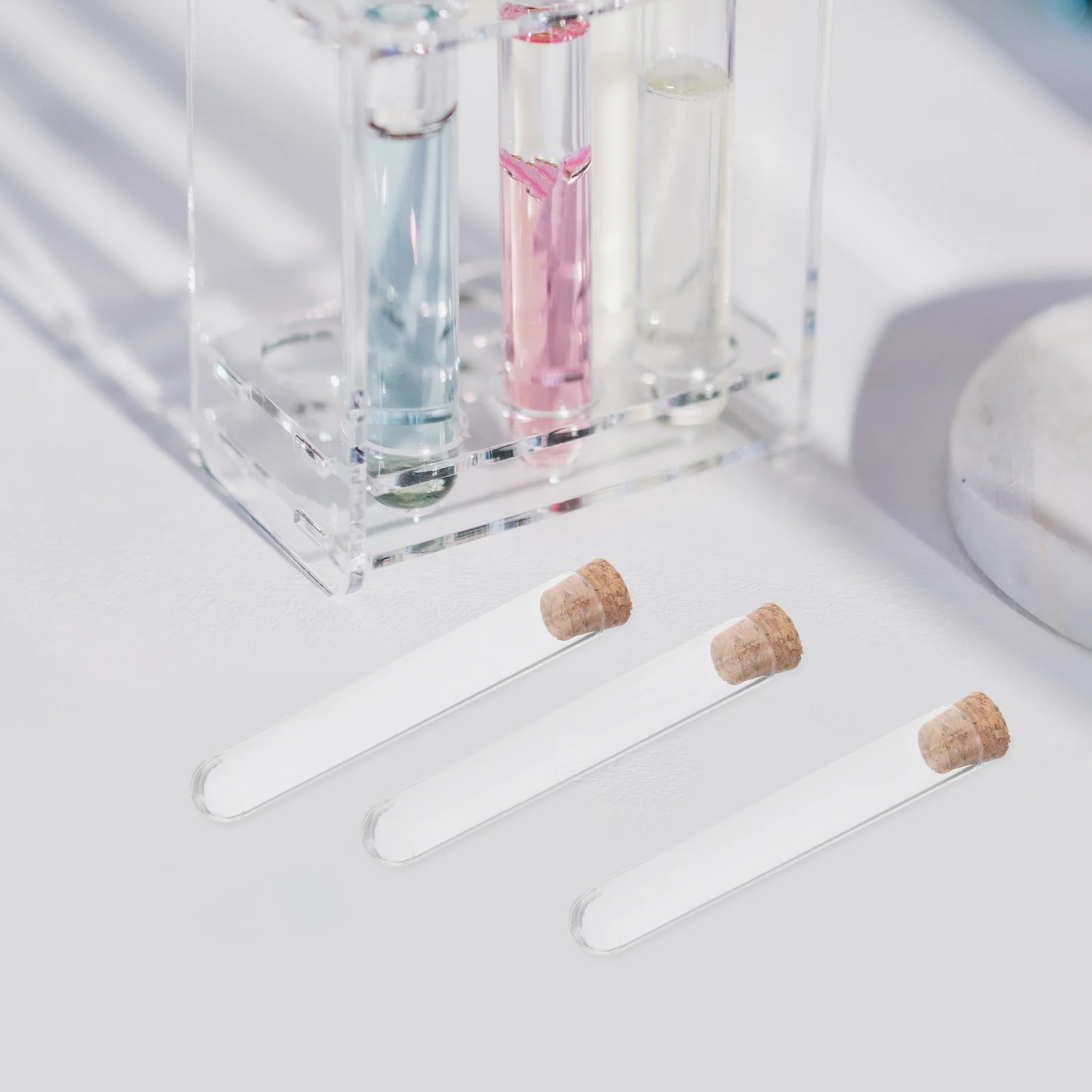 30PCS Clear Test Tubes with Cork Stoppers Plastic Test Bottle Storage Bottle for Scientific Experiments