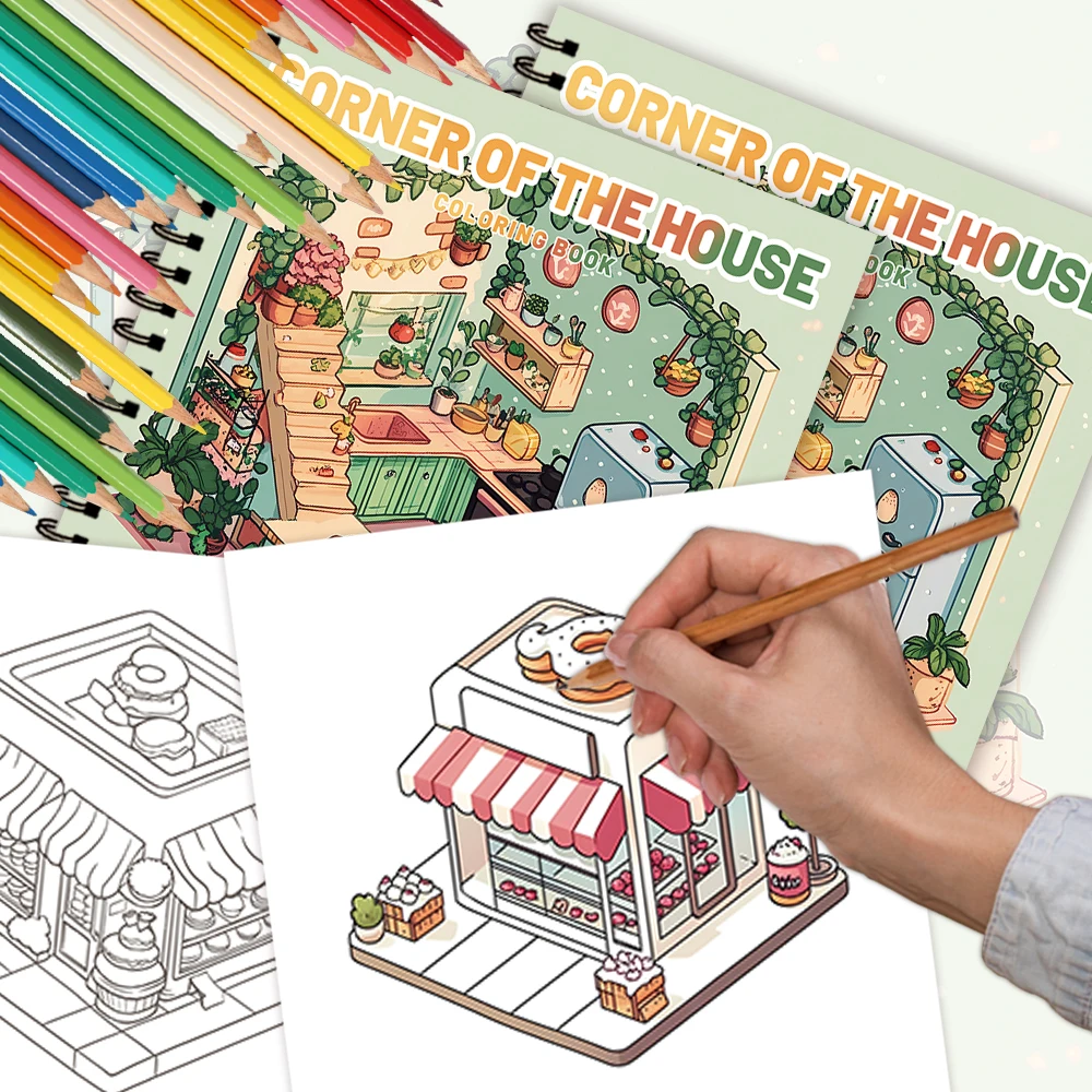 1pc, Room Colouring Book - Teen Colouring Book - 30 Sheets, 8.3x 8.3 inches, Adult Stress Relief, Birthday, Holiday Party Gift view 4