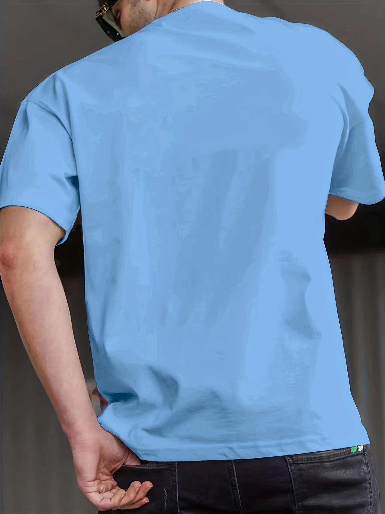 Men's Summer 100% Cotton Casual Loose Blue Phoenix Pattern Printed Comfortable Sports Round Neck Short Sleeve T-shirt Top