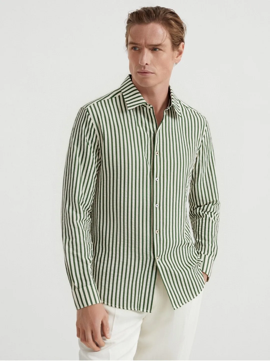 

Ele Luxury Italian Sle Men's Striped Long Sve irt Casual Busin Versatile irt Stand Fit Organic Cotton