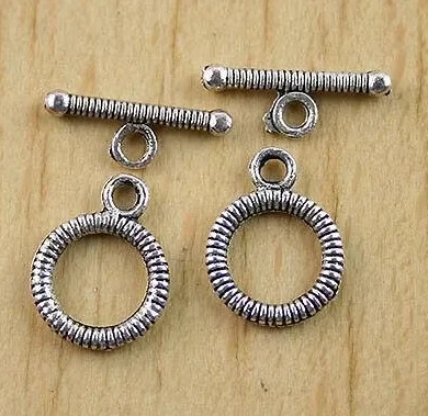 40sets ring 10.5mm,  bar14.5mm,  hole:2mm  Alloy matel  tibetan silver round toggle clasps HWH0545