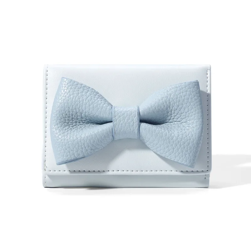 Korean version new solid color simple bow small three fold small mini student short wallet for women