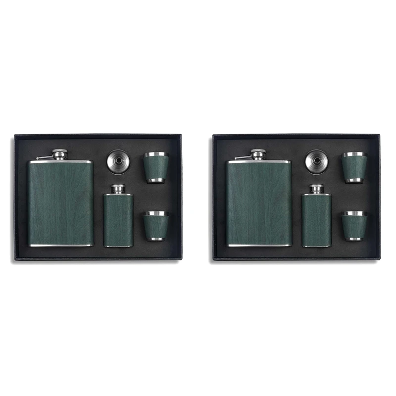 

2X Hip Flask Set Stainless Steel Flask Of Gifts For Men 260ML Bar Party Camping Barbecue Portable Pocket Flask Green