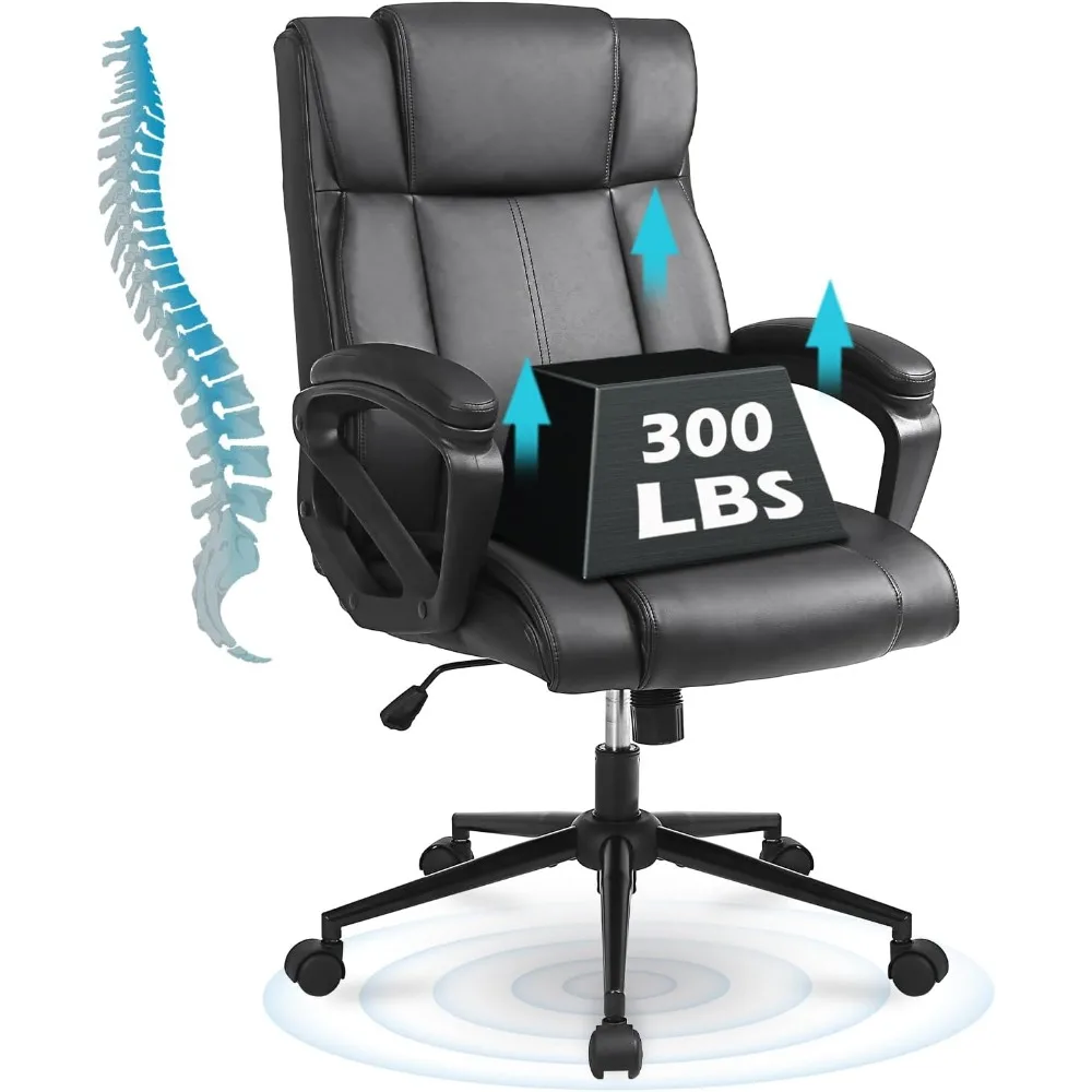 

Executive Office Chair with Thicken Armrest, Ergonomic Home Office Desk Chair with Lumbar Support, Upholstered Leather Mid-Back