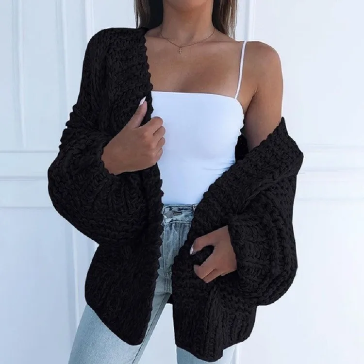 Loose Fit Long Sleeve Scarf Collar Cardigan with Heat Set Finish Elegant Medium Weight Regular Length Cardigan for Women