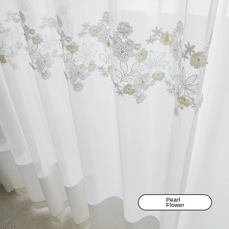 Living Room Bedroom Balcony Light-transmitting Bay Window Curtain Screen Partition Embroidery Nordic Embroidery Curtain