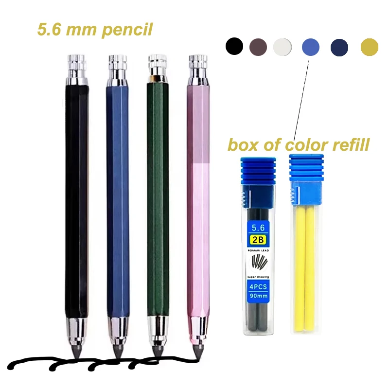 4Pcs/Set 5.6mm Large Metal Mechanical Pencils 2B Color Refil