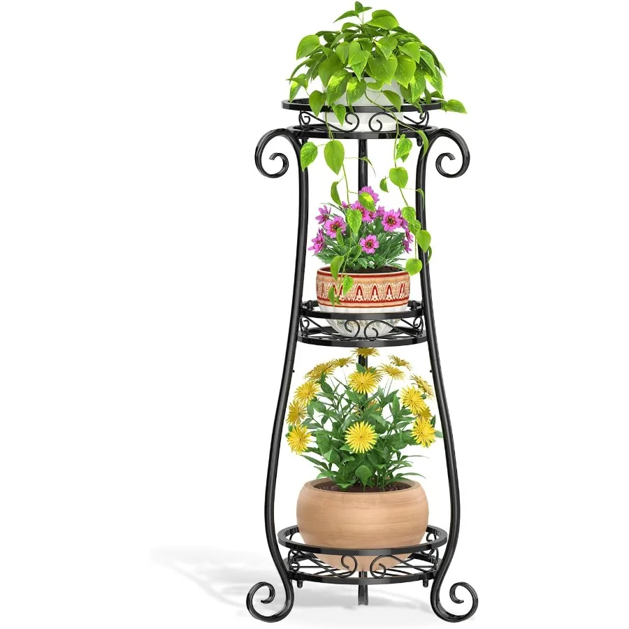 

3-х уровневая черная металлическая подставка для растений для нескольких больших горшков, органайзер для использования в помещении и на открытом воздухе, сверхмощная высокая подставка для цветов для Co