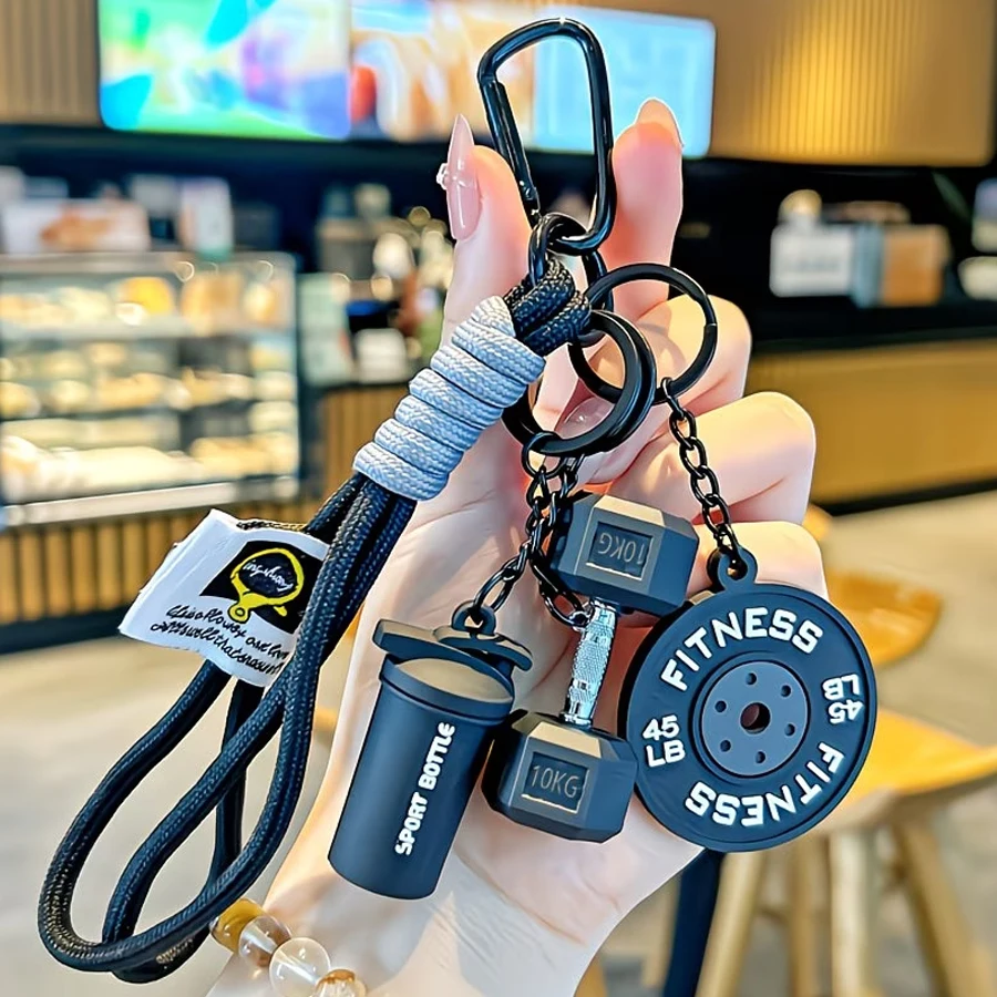1Pc Colorful Gym Weight Plate Pendant Keychain MIni Dumbbell Water Bottle Keyrings Fitness Bag Ornament Car Trinket Accessories