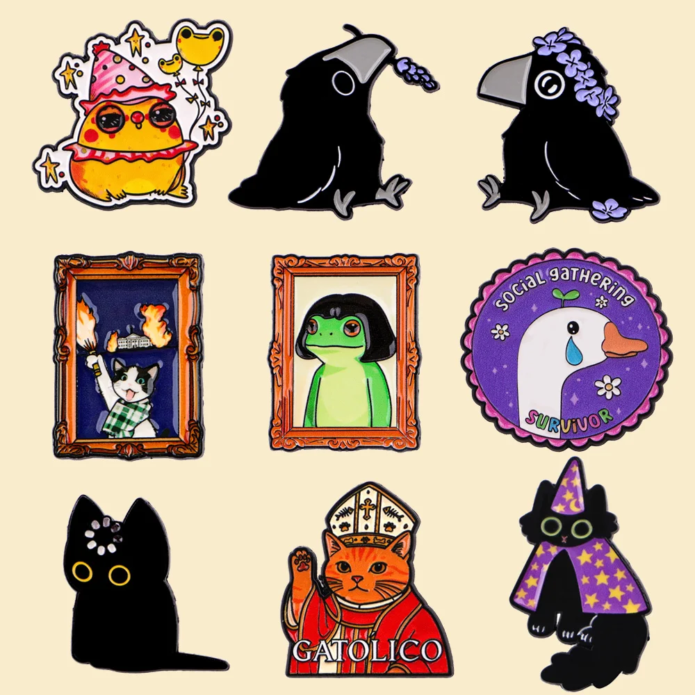 Cartoon Cats Brooch on Clothes Lapel Pins for Backpack Women Soft Enamel Pin Men Crow Badges Jewelry Accessories