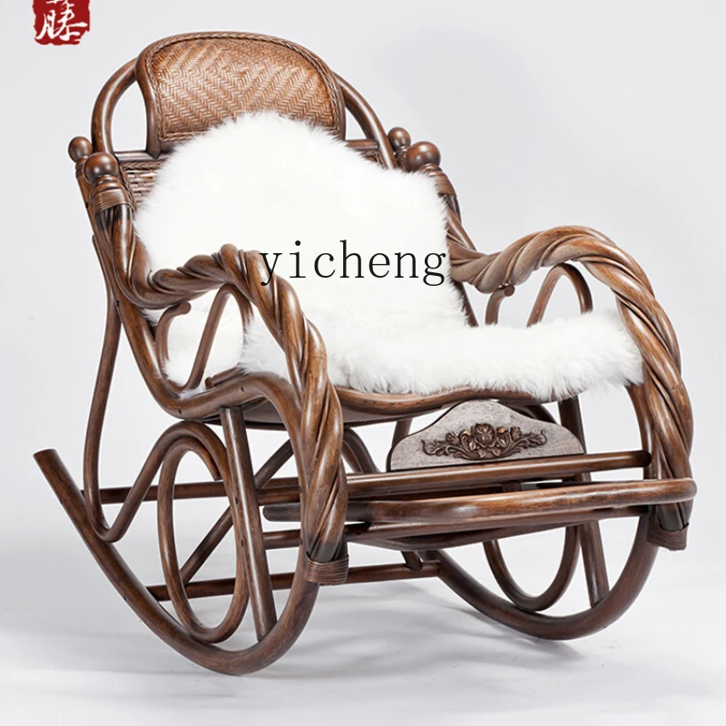 

XL Long Green Rattan Real Rattan Casual Backrest Rocking Chair for the Elderly Leisure Chair Balcony Rocking Chair