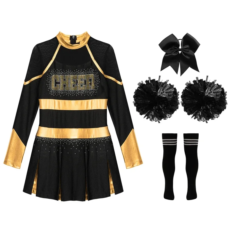 

RT01 Girls Cheerleader Costume Outfit High School Musical Cheerleading Uniform Kids Halloween Cosplay Party Dress Up Birthda&Gf1