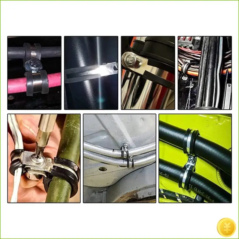 60Pcs Cable Clamps Assortment Kit, 304 Stainless Steel Rubber Cushion Pipe Clamps R-Type Hose Clamp 7 Sizes Durable