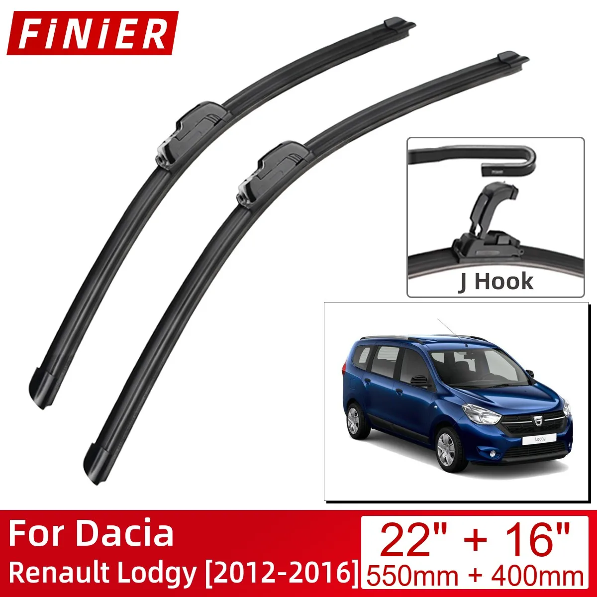 

For Dacia Renault Lodgy 2012-2016 22"+16" Car Accessories Front Windscreen Wiper Blade Brushes Wipers U Type J Hooks 2016 2015