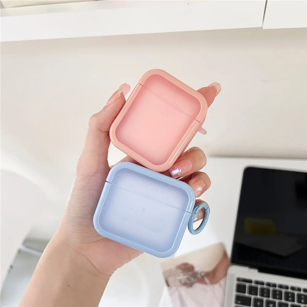 Simple Candy Square PC+TPU Case for Apple AirPods 1 2 Pro 3rd Solid Color Case for AirPods 3 Air Pods Pro Case with Keyring