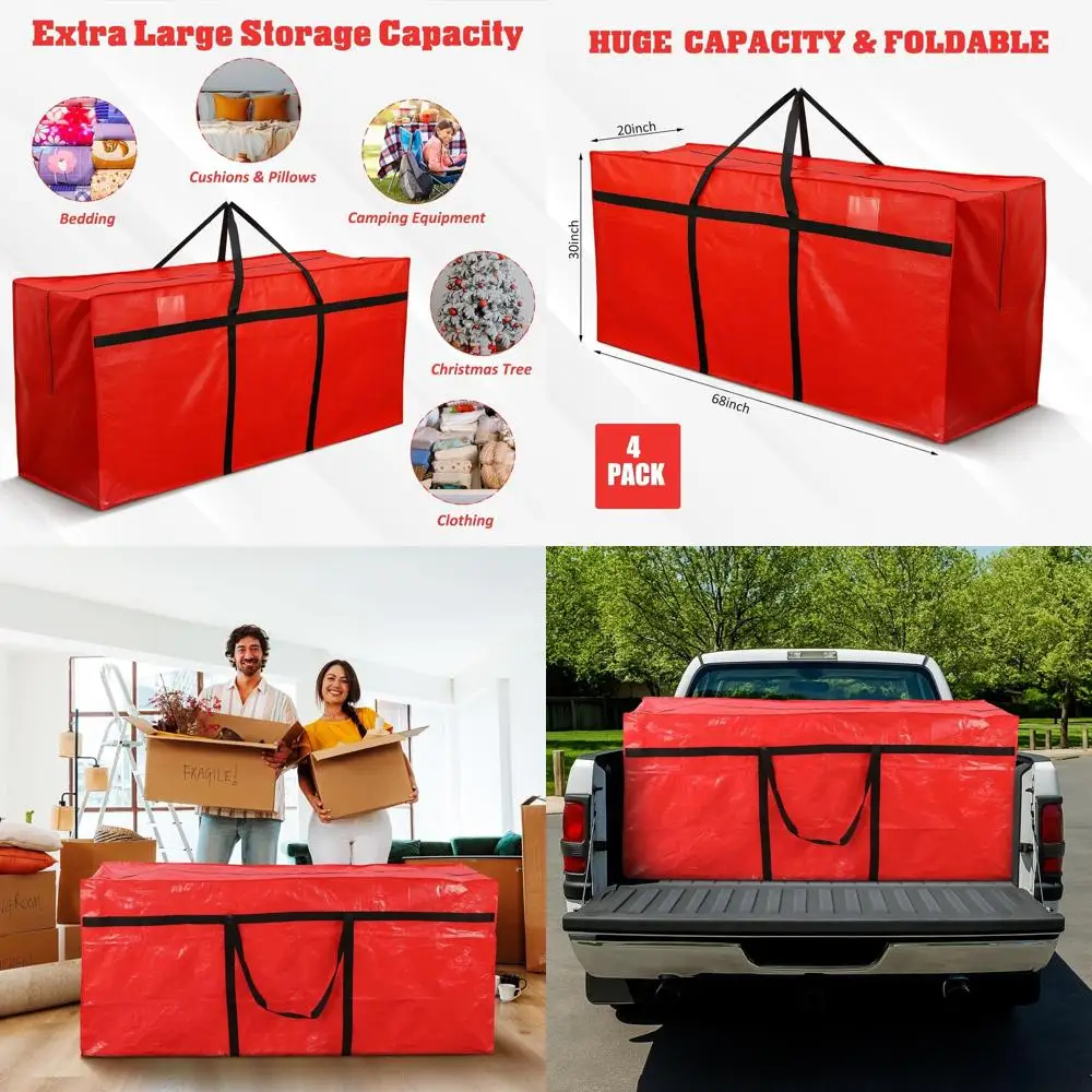 

Large 176 Gallon Zippered Christmas Tree Storage Bags, Foldable Heavy-Duty Totes for Trees 4-12 ft (Red)