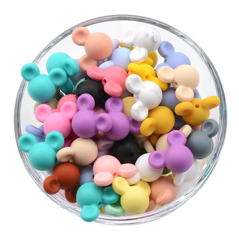 LOFCA 30pcs silicone teething Mouse Beads Baby Teether beads Food Grade Silicone Beads BPA Free DIY Necklace Pendant Making