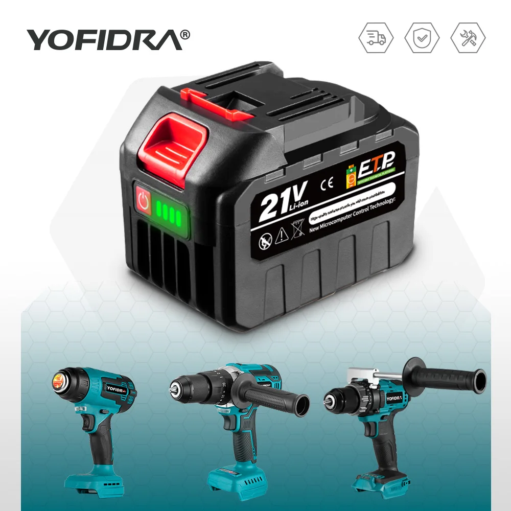 20 V 20000 mAh/10000 mAh wiederaufladbare Lithium-Batterie mit LED für 21 V elektrische Säge/Schlagschrauber/Winkelschleifer Elektrowerkzeuge