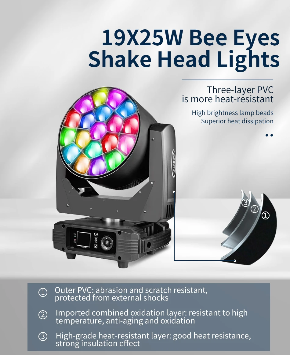 LED DMX Movingheads 19x25W RGBW 4in1 BEE Eye LED Beam Wash Zoom Moving Head Club Konzert Bar Licht – Detail 2