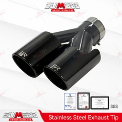1PCSExhaust Racing Universal Dual Exhaust tips Double Exit Exhaust Pipe Mufflers Nozzle Decoration Universal Stainless Black upg