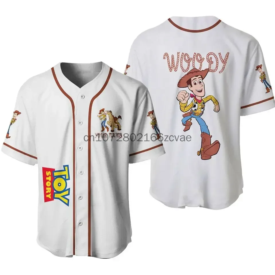 Disney Toy Story Woody Baseball Jersey Streetwear Fashion Summer Men\'s And Women\'s Free Customized Short Sleeve Baseball shirt