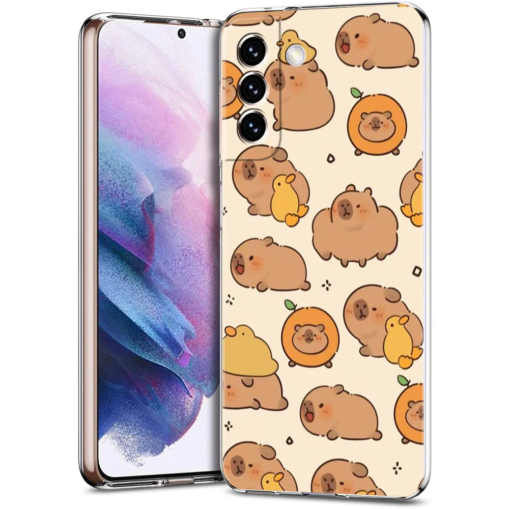 Cartoon Animal Capybara Couple Paired Phone Case For Samsung Galaxy S24 Ultra S23 FE S22 S20 S21 5G S10 S9 Plus S10E S8 Cover