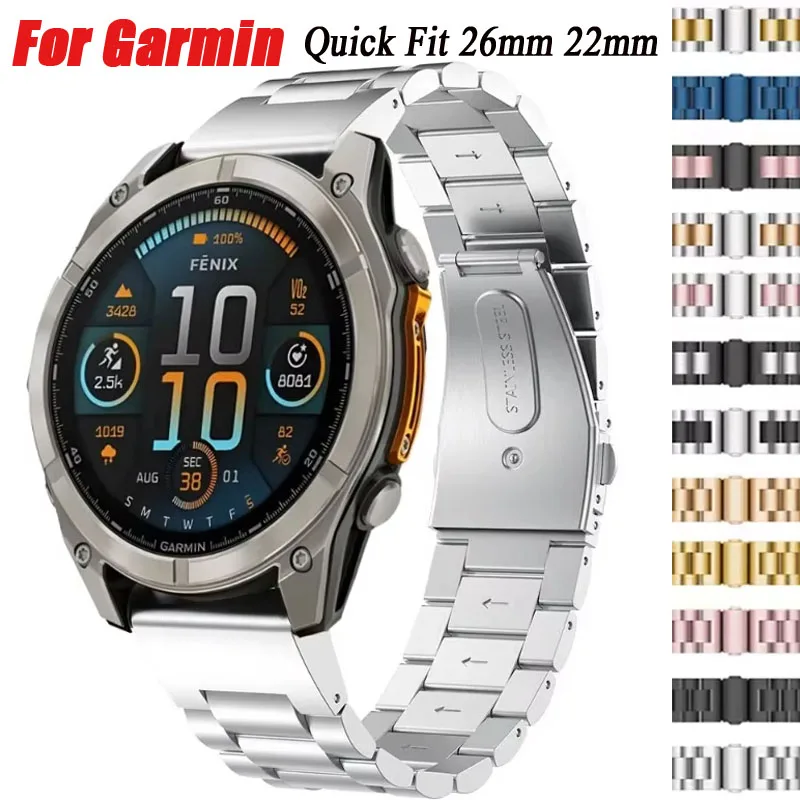 Quick Fit 26mm 22mm Edelstahl Metallarmband für Garmin Tactix 8 Fenix 8/E 7X 6X Armband Enduro 3 Forerunner 965 955 Band