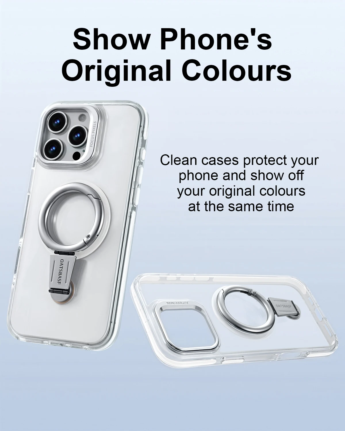 Oatsbasf for iPhone 16 15 Pro Max Phone Case with Magsafe 360°Rotatable Magnetic Ring Stand Transparent Bumper Protective Cover