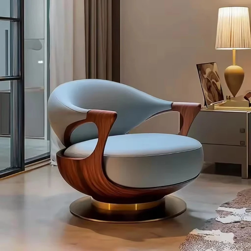 Luxury Modern Egg Lounge Armchair, Solid Grey Walnut Frame, Living Room Furniture Durable Design