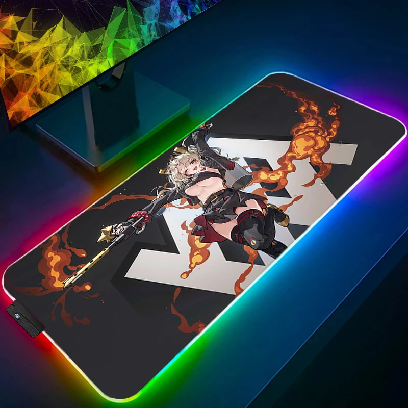 Mouse Pad RGB PC Speed For E-sports Players LED Laptop Computer Zenless Zone Zero Keyboard Pad Burnice White Desk Mat Mousepad