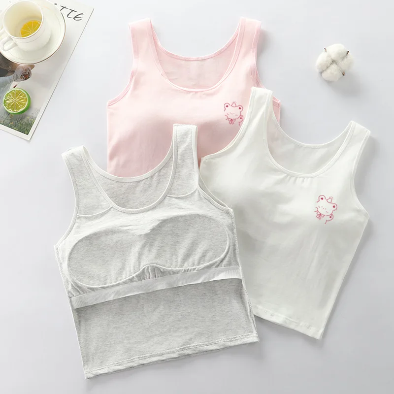 2 stücke Baumwolle kinder Tank Tops Teenager Unterwäsche Kinder Sport Weste Teenager Student Entwicklungs Bühne Underwaist Mit Gepolsterte Tasse – Detail 3