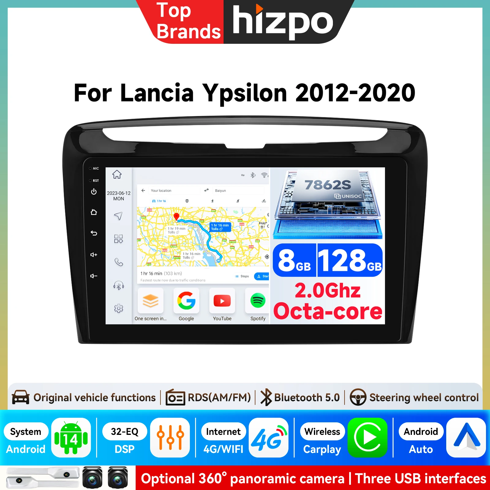 Touchscreen-Video für Lancia Ypsilon 2006 - 2011 Auto-Radio Multimedia-Player Autoradio GPS Carplay Android Auto AI-System Audio