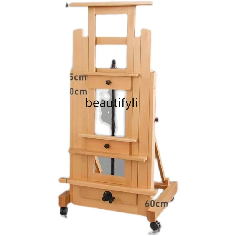 Professional Oil Painting Stand Large Hand-Cranked Beech Wood Adjustable Front Leaning Floor Solid Wood Adult Easel Easel